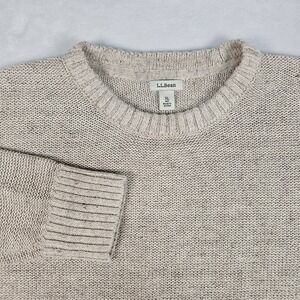 LL Bean Crewneck Sweater Womens XL Linen Cotton Knit Aran Oatmeal Speckled Fleck